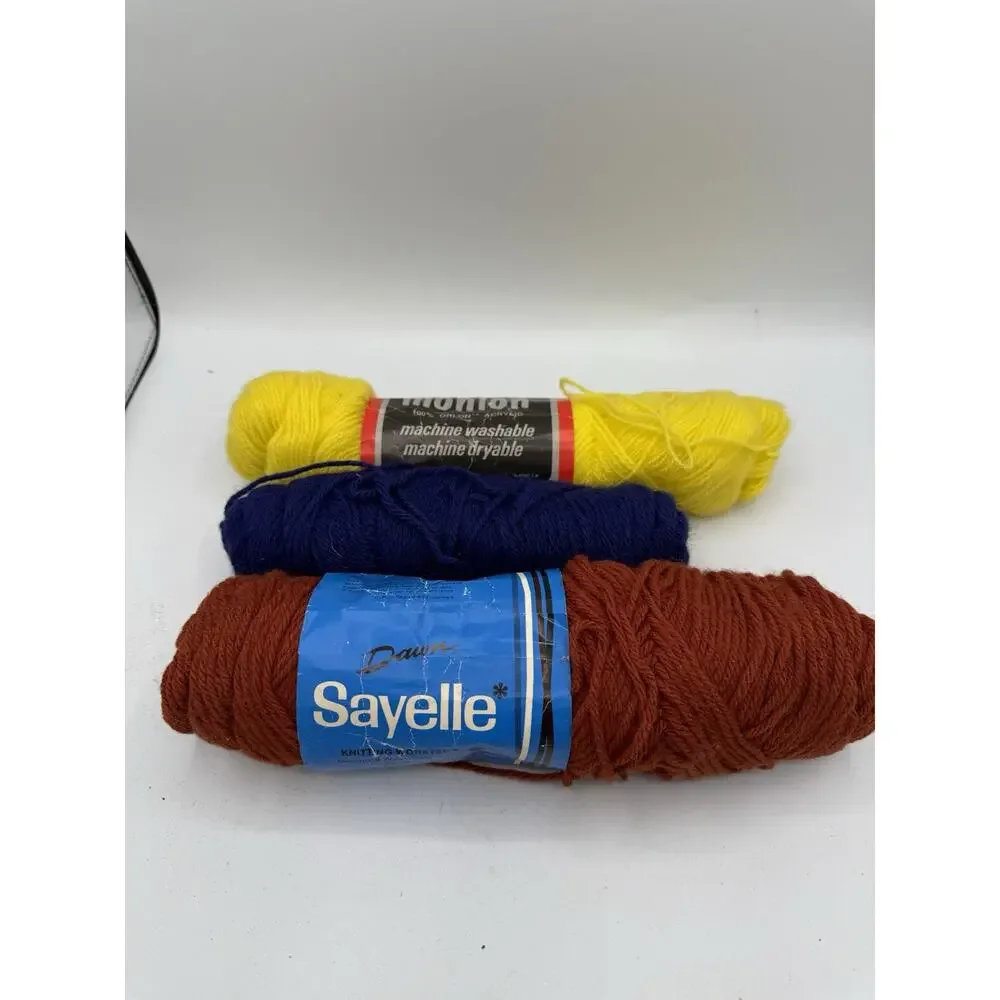 Vintage Yarn Lot of 3 Skeins Mohlon Orlon Acrylic & Dawn Sayelle